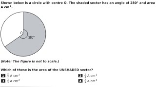 Shown below is a circle with centre O*. The shaded sector has an angle of 280° and area A cm².