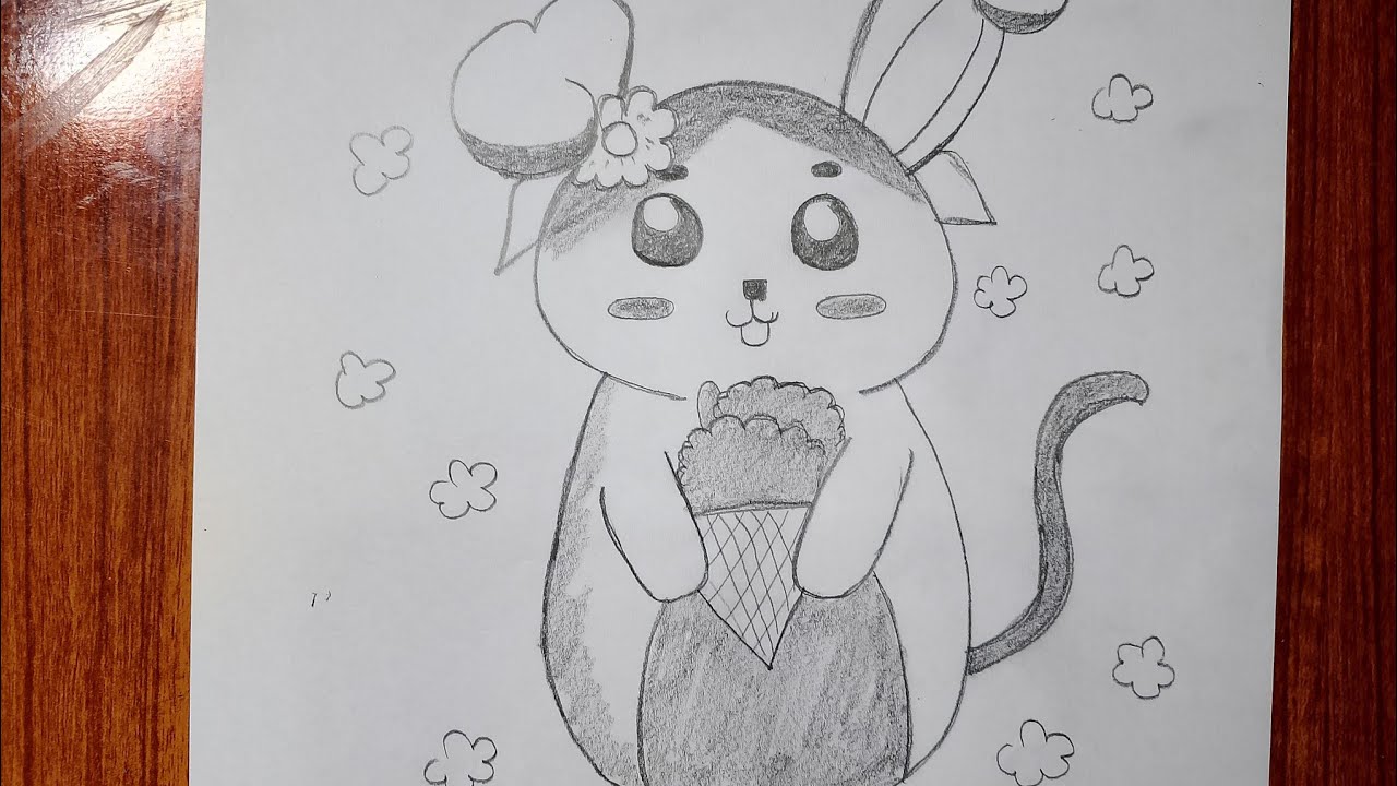 How to draw a Kawaii Bunny with an ice-cream Drawing -Cute Art tutorial.