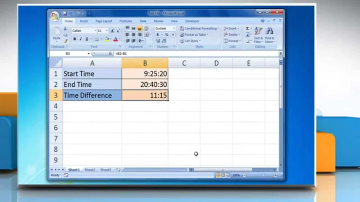 Microsoft® Excel 2007 Calculate Time Difference in Excel
