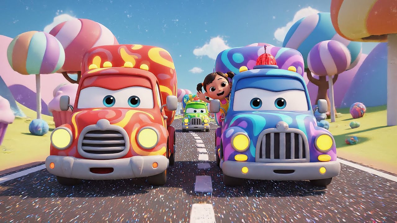 Four Little Trucks Roll Roll Roll | Nursery Rhymes for Kids & Baby Songs