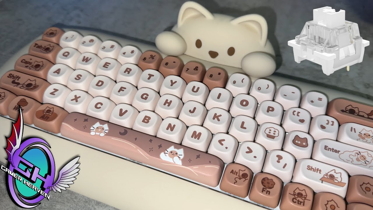 YUNZII 猫デザイン キーボード 本体 Yunzii-かわいい猫シリコン人間工学に基づいたワイヤレス