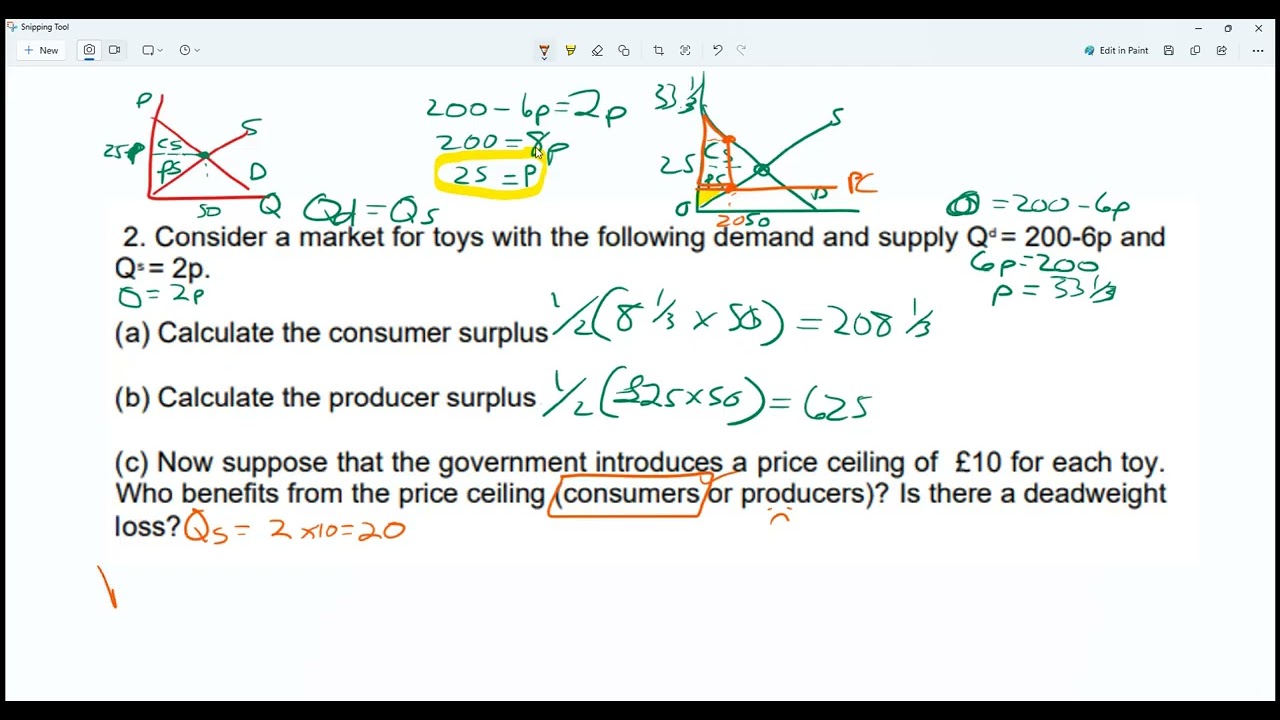 Как с помощью алгебры рассчитать потребительский излишек и потребительский излишек с учетом потол...