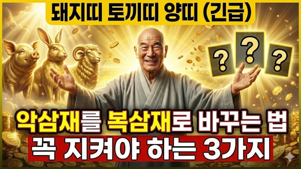 “돼지띠, 토끼띠, 양띠” 병오년 3가지 비방으로 복삼재 만드세요! 2026년 돈복 재물운이 쏟아집니다! | 눌삼재, 재물운, 건강운 | 액막이 | 삼재풀이 횡재수 부처님 가피