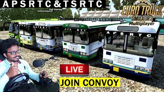 APSRTC and TSRTC Convoy Bus Driving with Steering 🔴 Live Euro Truck Simulator 2 Telugu screenshot 3