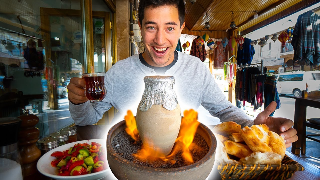 CAPPADOCIA STREET FOOD!! Hot Air Balloon + FLAMING Testi Kebab | BEST Turkish Food in Cappadocia! | Luke Martin