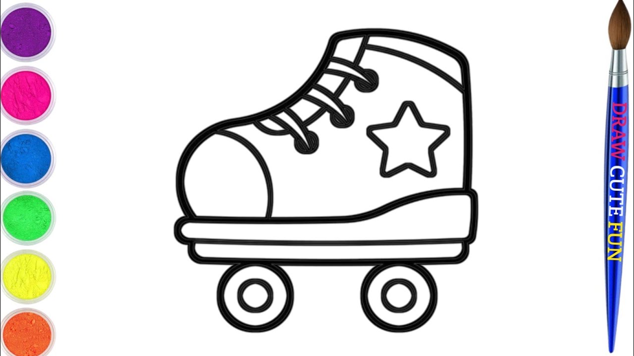 How to draw skating shoes, drawing colouring painting for toddlers