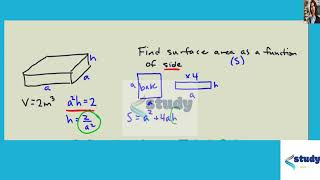 Find a formula for the described function and state its domain  An open rectangular box with volume Wealth