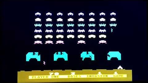 Space Invaders for the Atari 8-bit platform - running via RetroBoot on a PlayStation Classic.