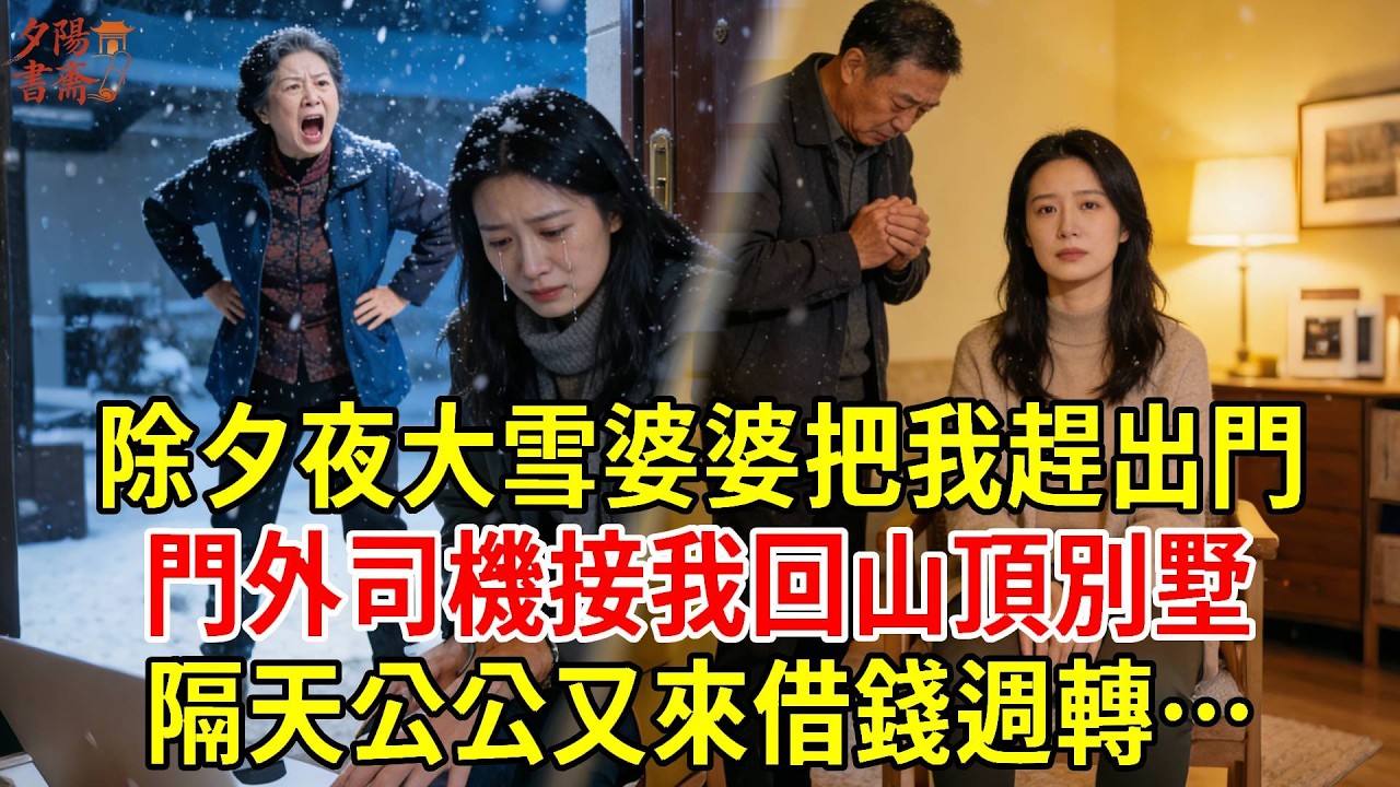 【優秀爽文】除夕夜大雪婆婆把我趕出門，門外司機接我回山頂別墅，隔天公公又來借錢週轉…#為人處世#經驗#情感故事#戀愛#情感#婚姻#人生感悟