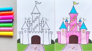 Pink & Blue Castle Coloring 🏰💖💙 How to Color a Castle for Kids | Princess Castle 🎨