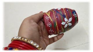 Thread paint Pot for Home Makeover || Pot paint for Plants || #Potpaint out of waste Sand Glass  ||