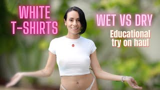 4K TRANSPARENT Wet vs Dry Tight White see through tops  & T-SHIRTS | Natural petite body