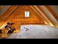 Building sleeping loft in my homestead in the woods with my dog  installing a wood floor