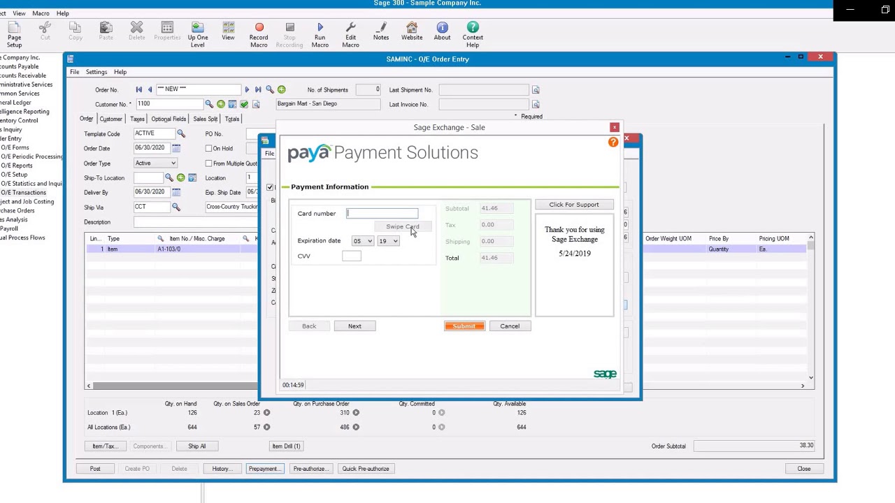 Sage 300 ERP Processing CC Payment for Sales Order w Prepayment-May ...