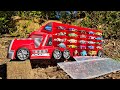 23 types of cars minicar (Tomica) & big red truck｜Running in the fallen leaves