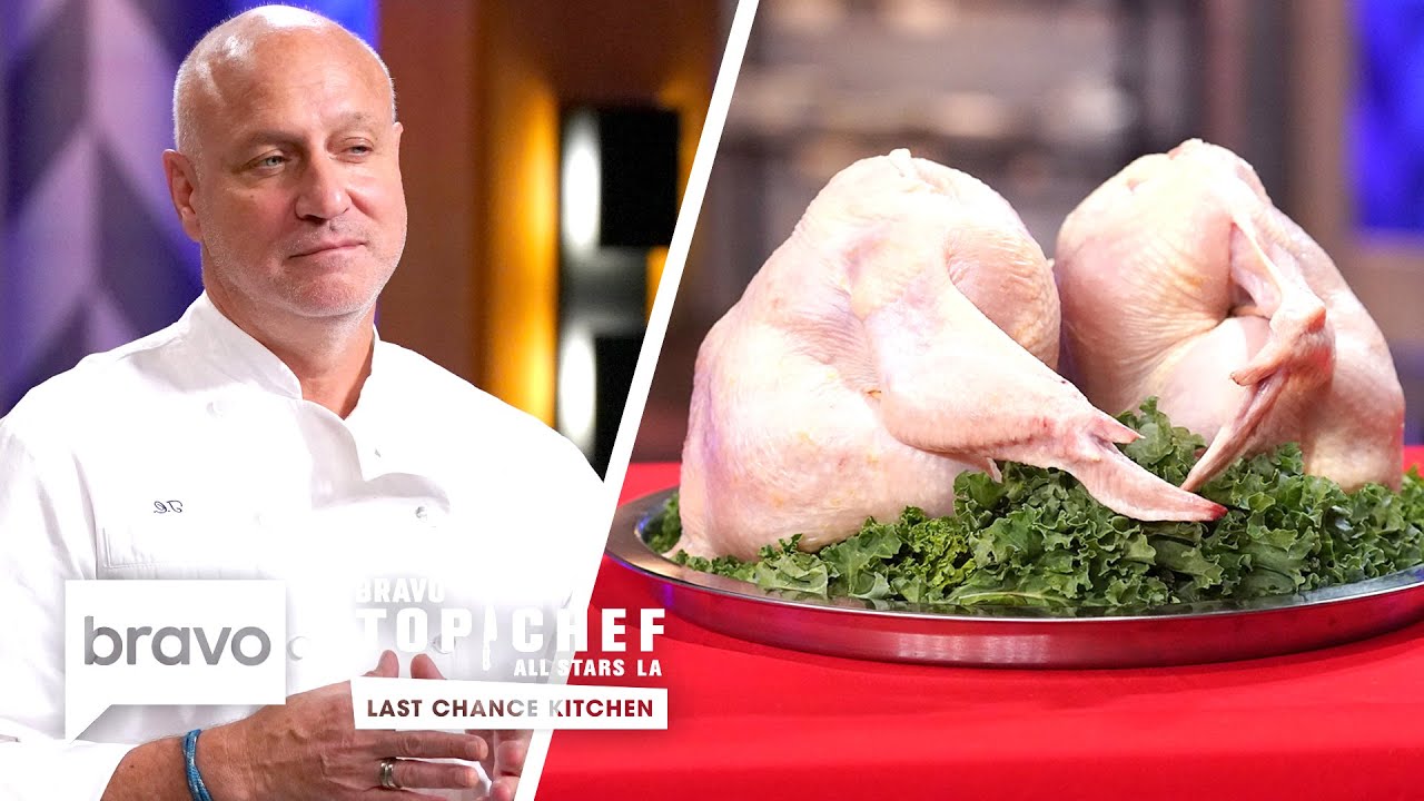 Tom Colicchio Challenges Eliminated Chefs to the Ultimate Chicken Game | Last Chance Kitchen S17 E3