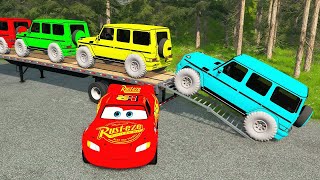 Flatbed Truck Mcqueen - Transportation with Truck - Pothole vs Car #87 - BeamNG.Drive