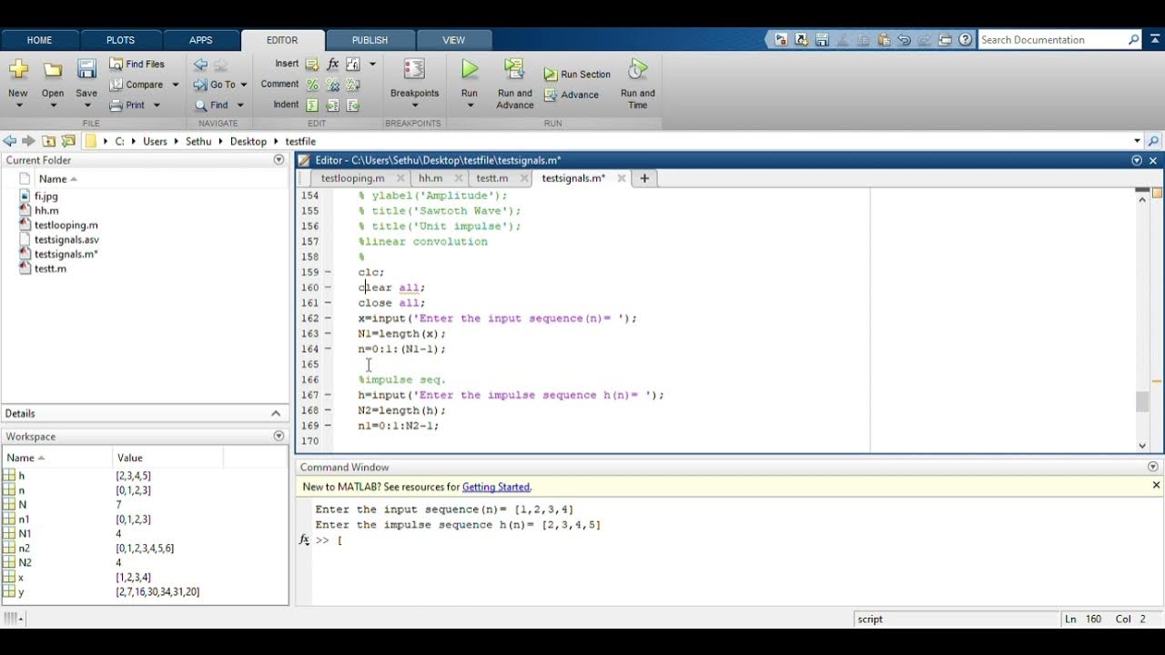Linear Convolution MATLAB code learning in Tamil - YouTube
