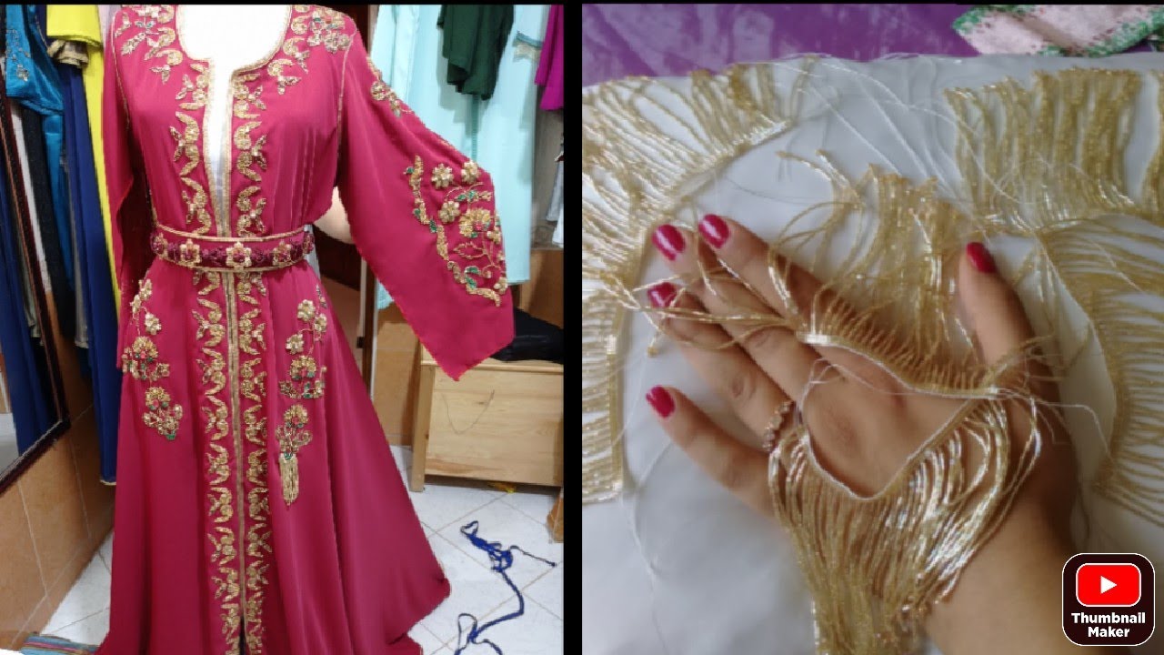 طريقة هدوب بالعقيق للجلابة او القفطان على مرمة الجوهر /استعراض قفطان بالتنبات BP والاحجار