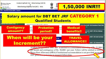 Salary for DBT BET JRF Category 1 Qualified Students😎🤯Contigency amt?Probation Period?HRA?Increment?