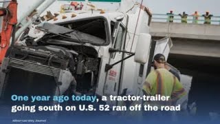 Watch Now One year ago today a tractor trailer plunged off U S 52 onto Research Parkway