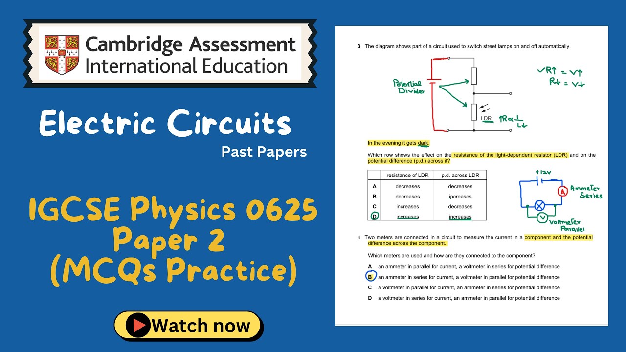 IGCSE Physics 0625 | Paper 2 MCQs | Electric Circuits (Part 1) - YouTube