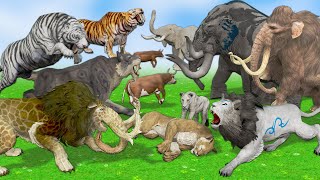 10 Lion Mammoth vs 10 Zombie Cow vs 10 Giant Tiger Attack Lion Cub Save By Woolly Mammoth Elephant
