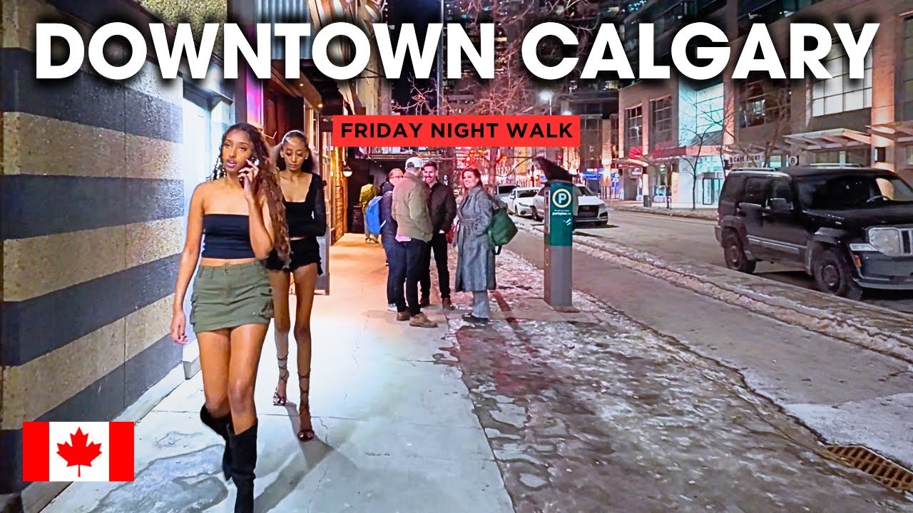 Calgary 🇨🇦 Cold Winter Night Walk in Downtown | 4K Walking Tour