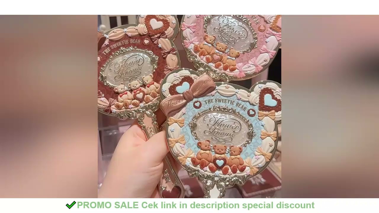 Flower Knows Sweetie Bear Collection Hand Holding Mirror 3 Types Exquisite Relief Makeup Tools Cute