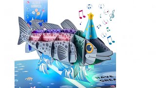 CUISH Funny Fish Themed 3D Pop Up Musical Birthday Cards For Men, Funny Greeting Card W/Lights