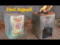 Creative Firewood Stove From Mustard Oil Tin &amp; Mitti - How to make Stove