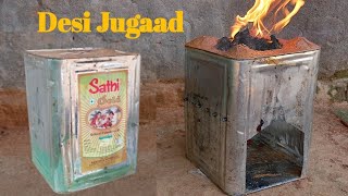 Creative Firewood Stove From Mustard Oil Tin &amp; Mitti - How to make Stove