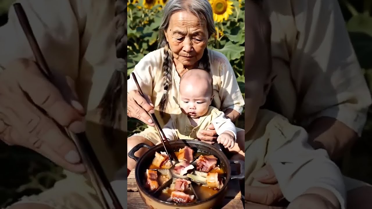 Rural Food Hot Pot Great Grandma And Grandson Little Fatty Boy Who Is Not Picky About F
