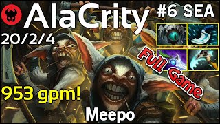 953 gpm! AlaCrity plays Meepo!!! Dota 2 Full Game 7.19