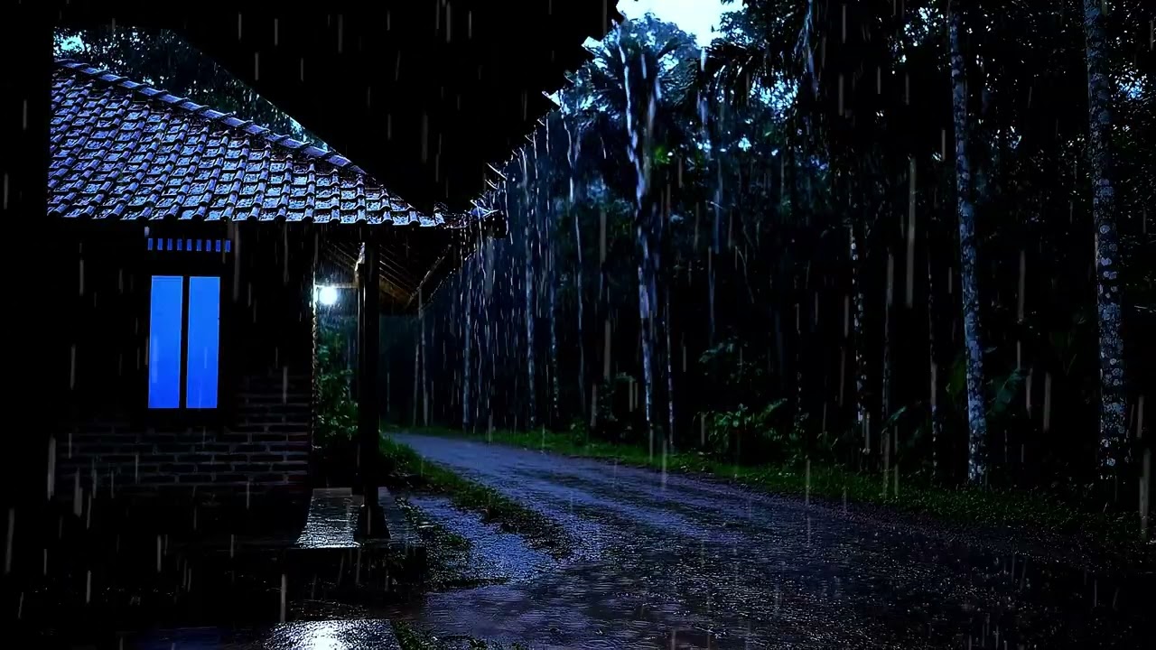 Sleep Well Tonight 🌧️ Rain Sounds on a Dark Forest Balcony concat loop 180min