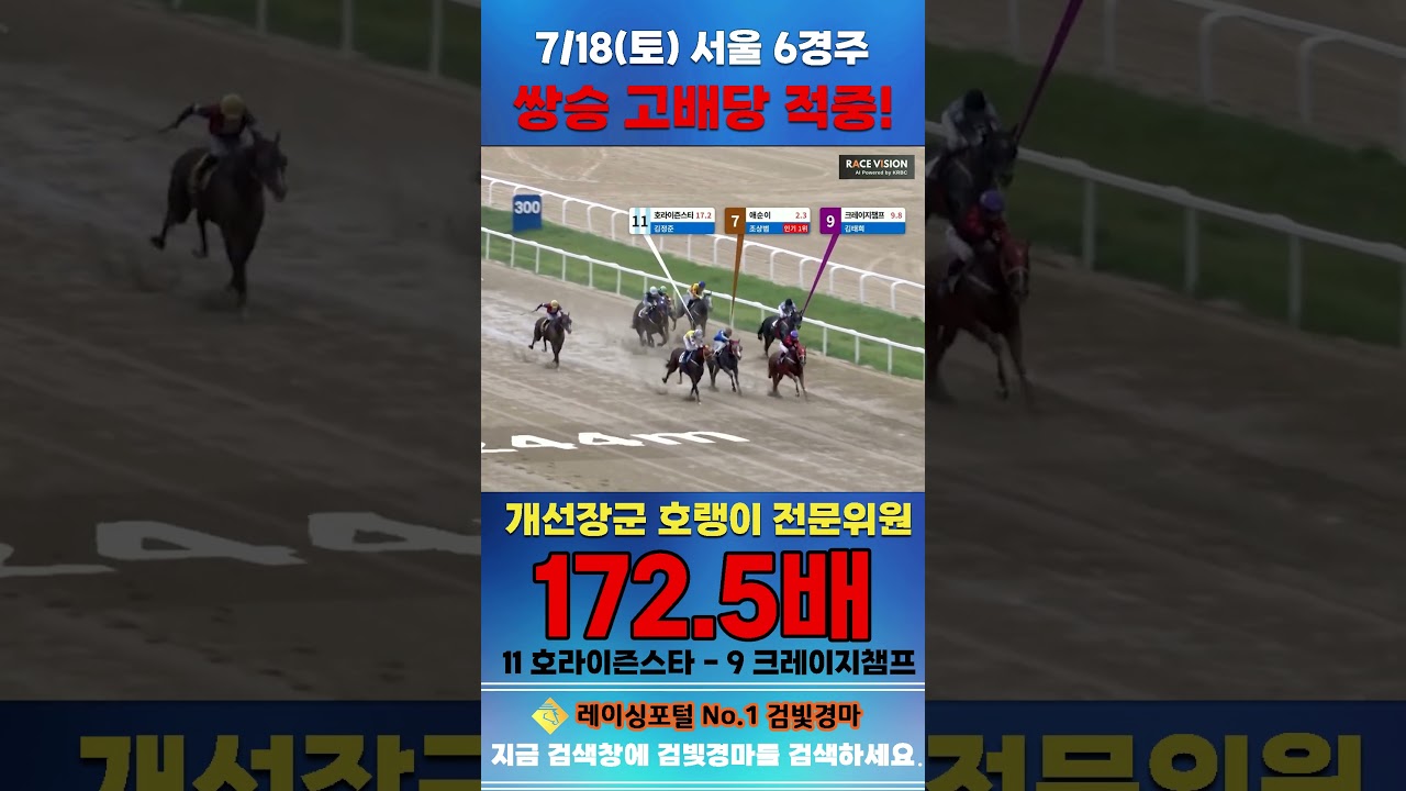 [서울 경마] 7월 18일 토요 6경주 개선장군 호랭이 전문위원 쌍승 고배당 적중 #한국마사회 #horse #하이라이트 #automobile #경마 #smartphone #뉴스