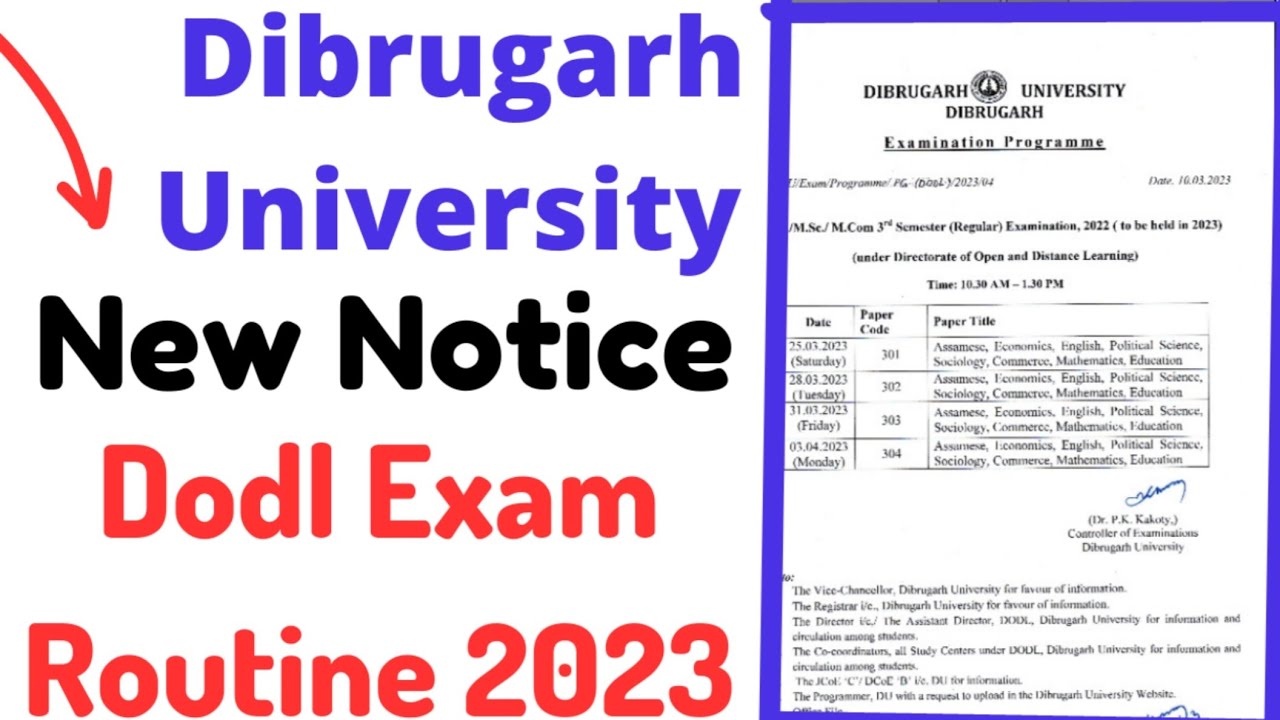 Dibrugarh University Dodl exam program|M.A M.SC M.COM exam routine 2023|Dodl