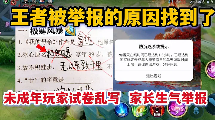 王者被举报的原因找到了！多名未成年玩家考卷乱写，家长生气举报 - 天天要闻