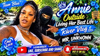 Annie is outside living our best life with Mr. unknown 