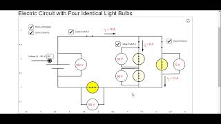 Electric Circuit with Four Identical Light Bulbs توصيل أربعة مصابيح متماثلة و حساب الجهد و التيار