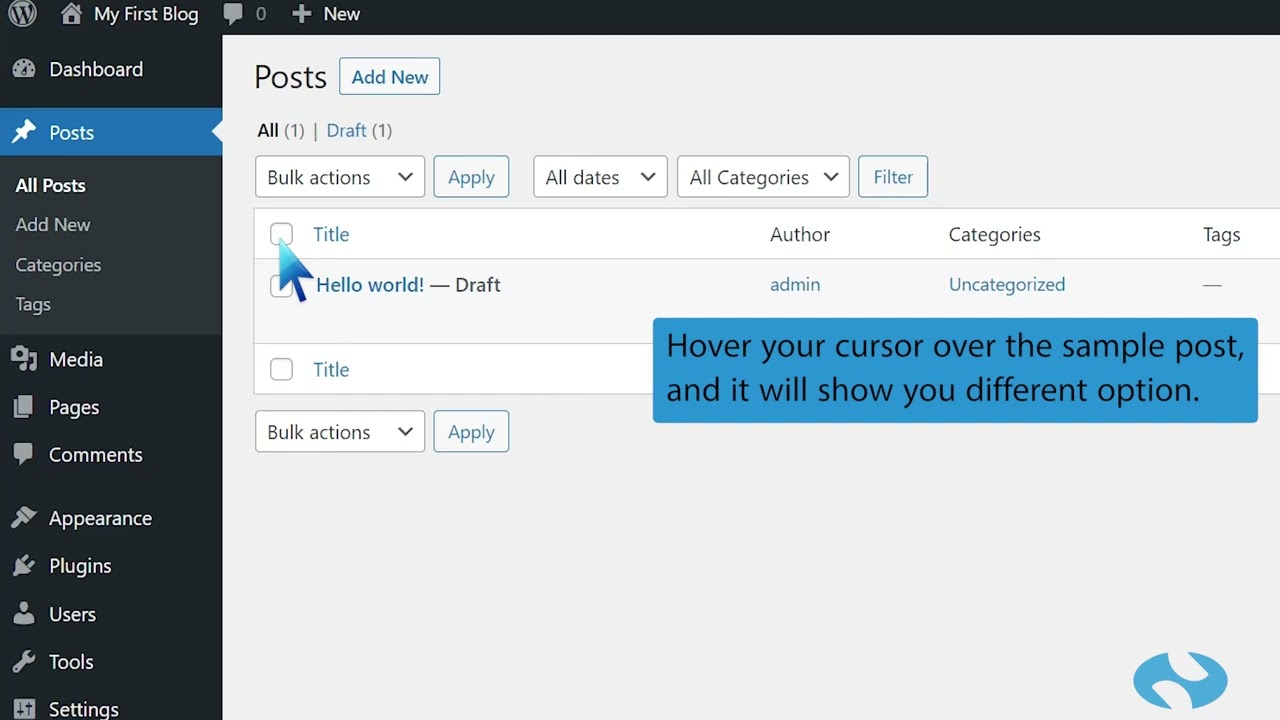 How to remove sample posts and comments on a new WordPress Blog