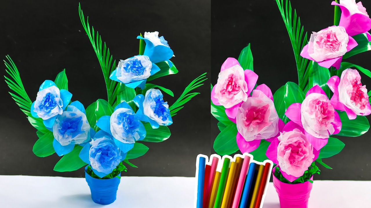  cara membuat bunga dari sedotan  4 tutorial bunga  sedotan  