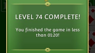 Level 74, Bear's Adventure, 10 is high - Finish in less than 01:20. Tripledot Solitaire.