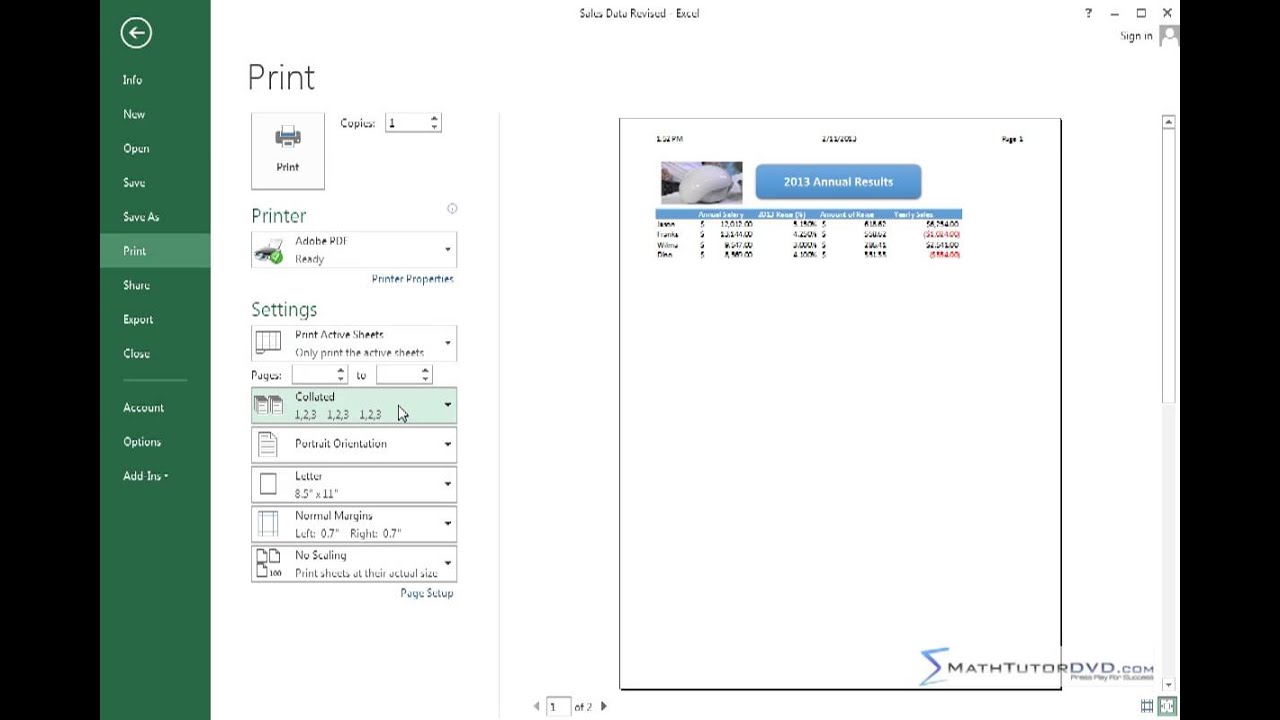 Mastering Excel 2013 Lesson 38 Page Setup And Printing Documents 32 math help near me