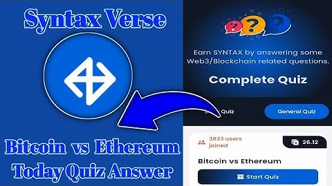 Syntax Verse General today quiz answer| Bitcoin vs Ethereum Quiz Answer