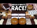 Asmr milk  white chocolate race magnum ice cream bars chocolate cones ice cream sandwich 