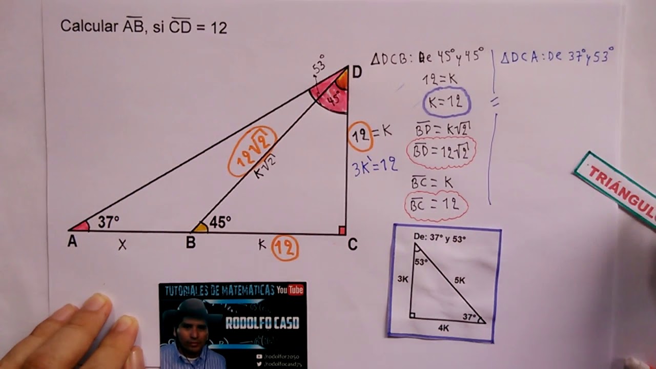 10 Triangulo Notable De 37 Y 53 Y De 45 Triangulos Rectangulos Notables Ejercicio Resuelto Youtube