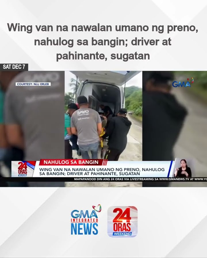 Wing van na nawalan umano ng preno, nahulog sa bangin; driver at pahinante, sugatan| 24 Oras Weekend