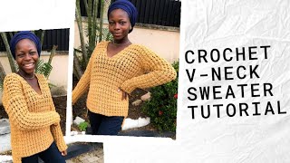 CROCHET OVERSIZED V-NECK SWEATER PATTERN | EASY BEGINNER FRIENDLY CROCHET SWEATER DIY TUTORIAL