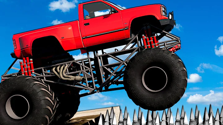 Can a MONSTER TRUCK Jump Spikes?! (BeamNG)